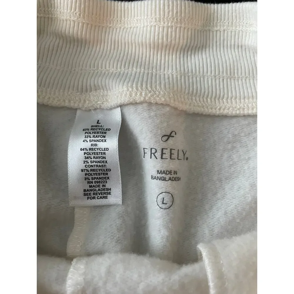 Freely Girls Ivory Joggers Pink Tweed Side Stripe Size L (10-12)